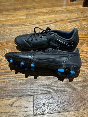 Nike Tiempo Black Soccer Cleats with Blue Studs